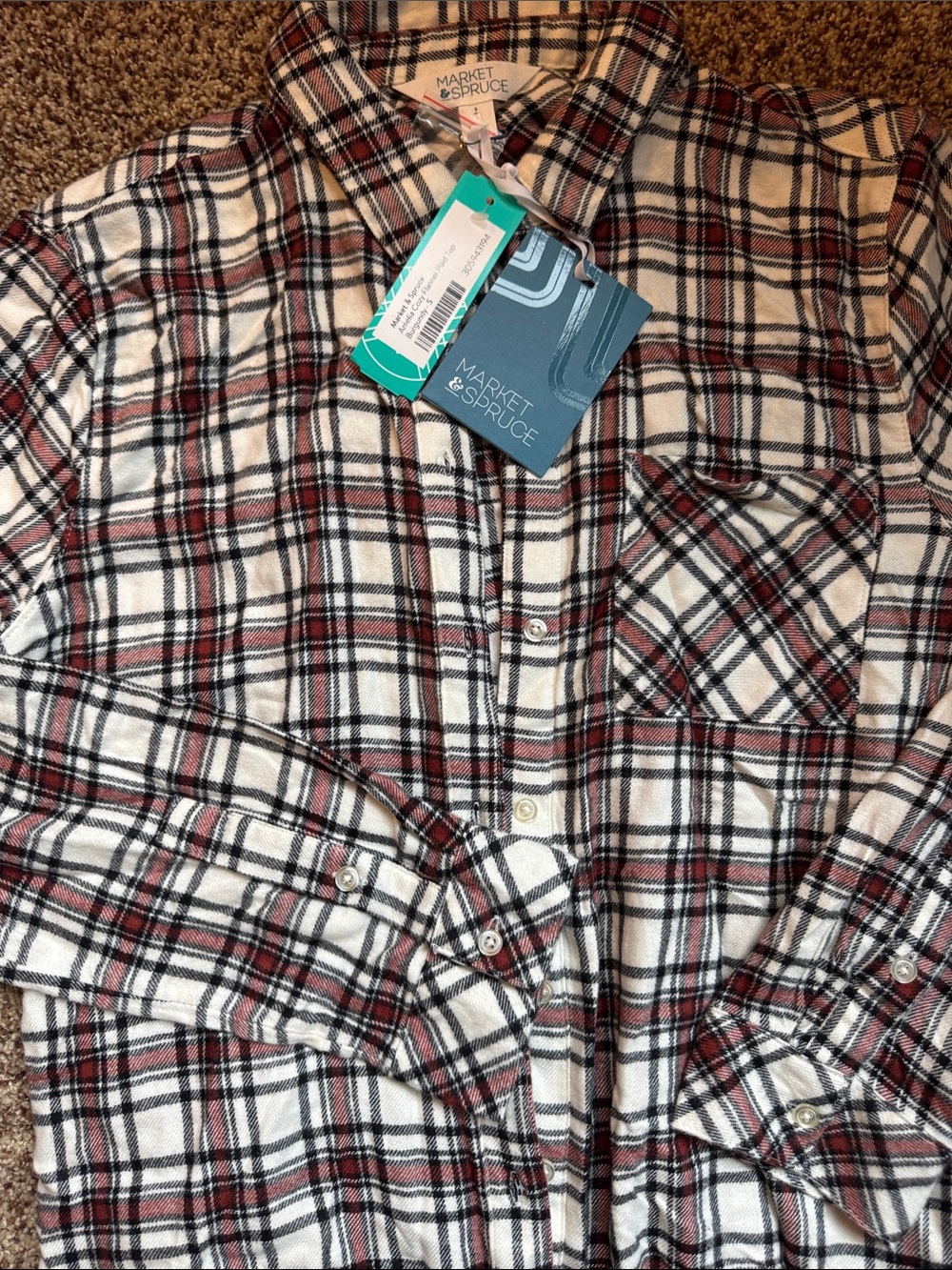 Market & Spruce White Plaid Button-Up Shirt with Black & Red Lines